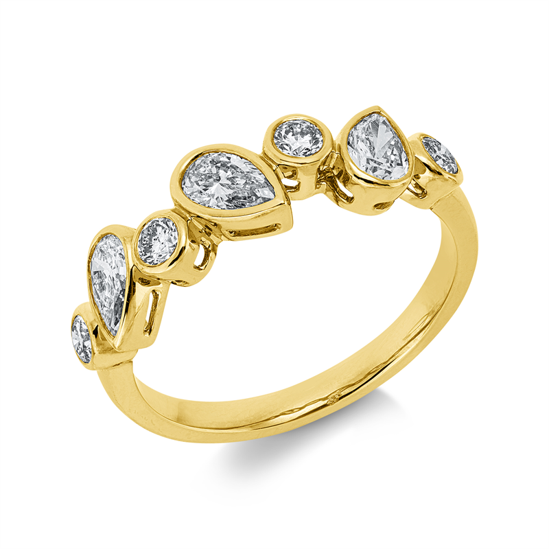 Image 90004173 - Ring 14 kt GG, 3 Tropfen 0,67 ct, W-si, 4 Brillanten 0,25 ct, W-si, B:5,5 mm, ...