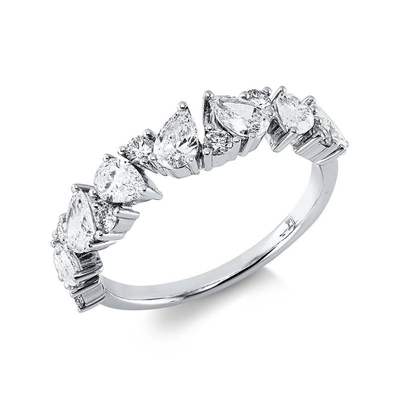 Image 90004174 - Ring 14 kt WG, 7 Tropfen 1,08 ct, W-si, 8 Brillanten 0,25 ct, W-si, B:4,7 mm, ...