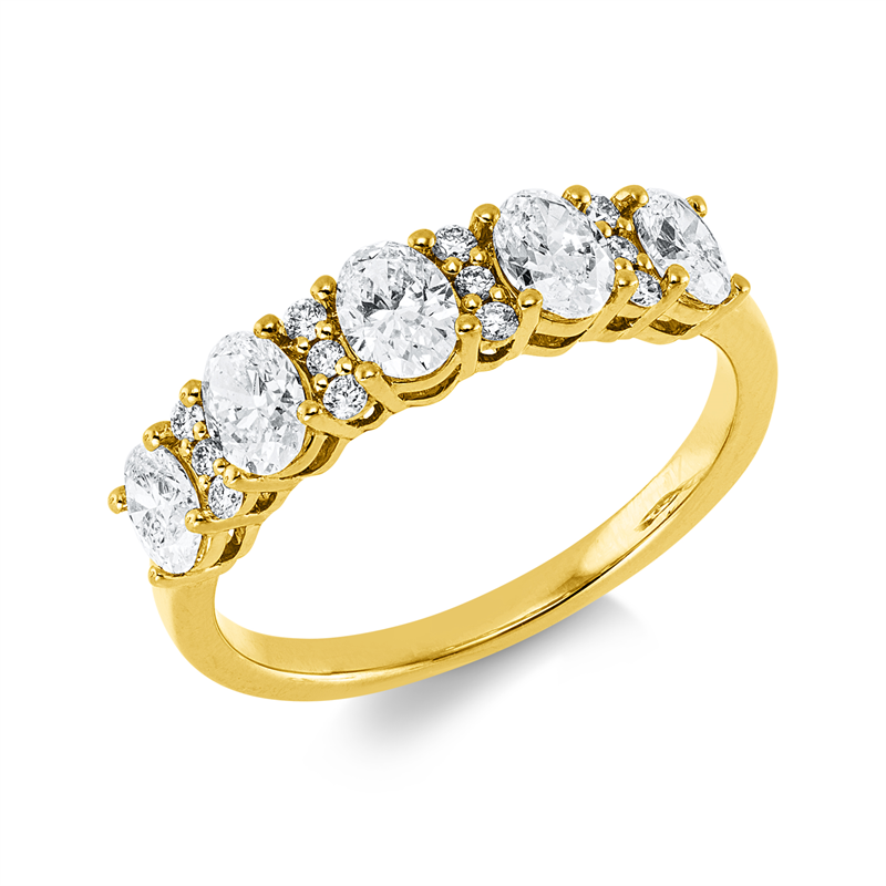 Image 90004175 - Ring 18 kt GG, 5 Oval 0,61 ct, W-si, 12 Brillanten 0,12 ct, W-si, H:19,8 mm, B:4,5 mm, ...