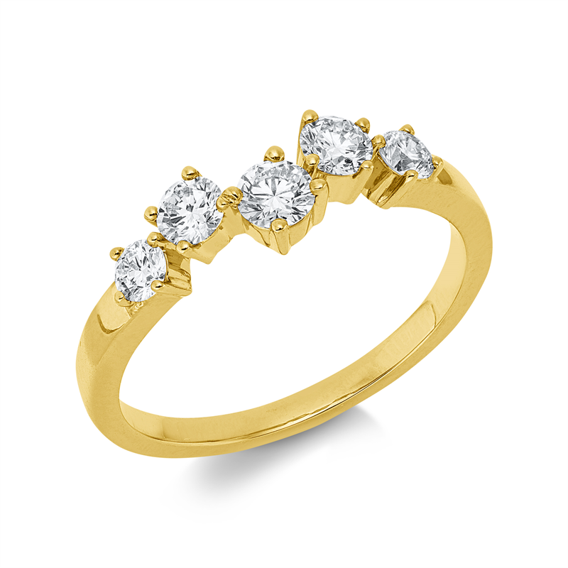Image 90004176 - Ring 14 kt GG, 2 Brillanten 0,27 ct, W-si, 1 Brill. 0,17 ct, W-si, 2 Brillanten 0,17 ct, ...