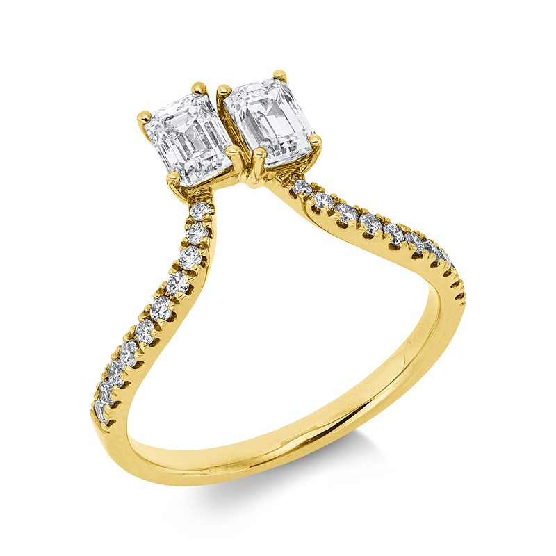 Image 90004177 - Ring 14 kt GG, 2 Sm.schliff 0,92 ct, W-si, 20 Brillanten 0,20 ct, W-si, H:8,2 mm, B:5,2 ...