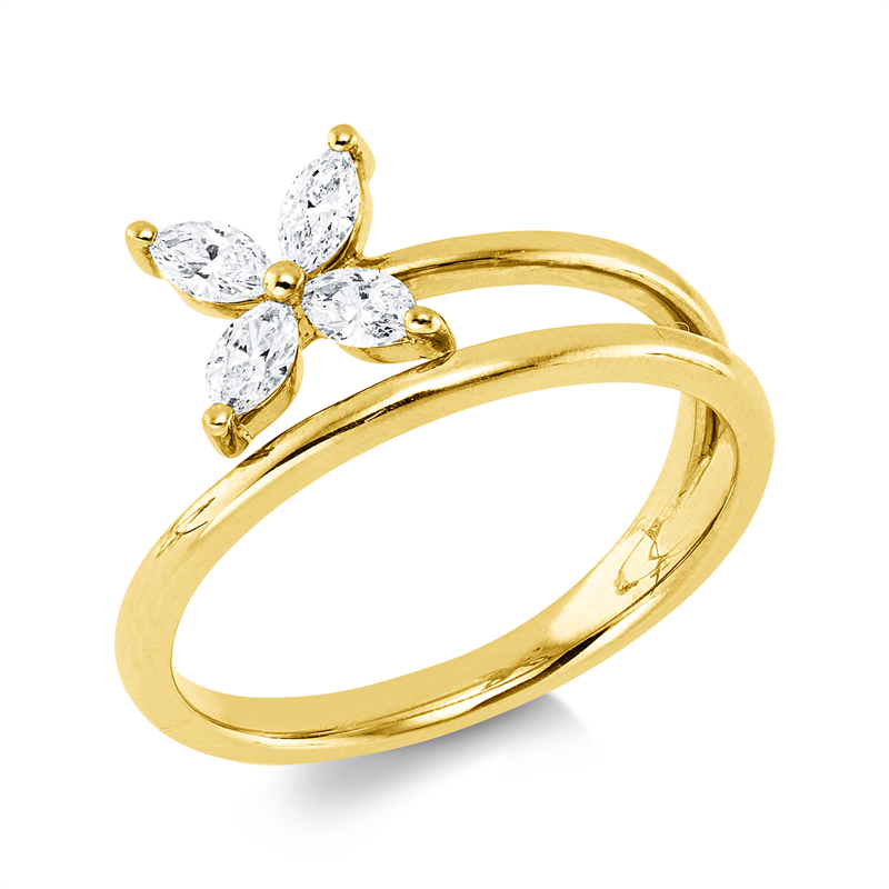 Image 90004178 - Ring 14 kt GG, 4 Navette 0,32 ct, W-si, H:7,3 mm, B:8,7 mm, ...