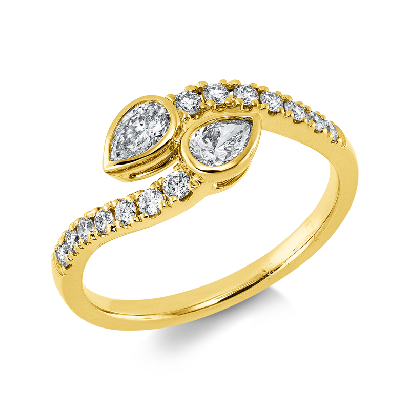 Image 90004181 - Ring Zarge 14 kt GG, 2 Tropfen 0,37 ct, W-si, 14 Brillanten 0,24 ct, W-si/pi, B:7,5 mm, ...