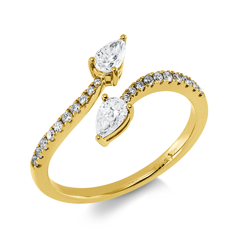 Image 90004183 - Ring 18 kt GG, 2 Tropfen 0,37 ct, W-si, 20 Brillanten 0,17 ct, W-si, H:9,7 mm, B:8,3 mm, ...