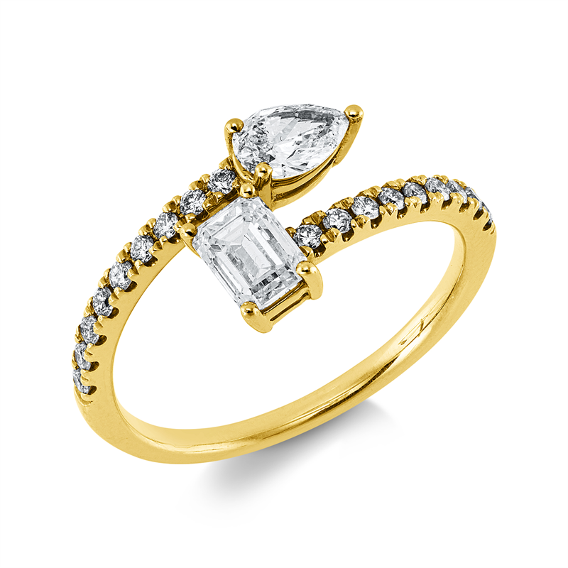 Image 90004184 - Ring 14 kt GG, 1 Sm.schliff 0,52 ct, W-si, 1 Tropfen 0,30 ct, W-si, 18 Brillanten 0,20 ...