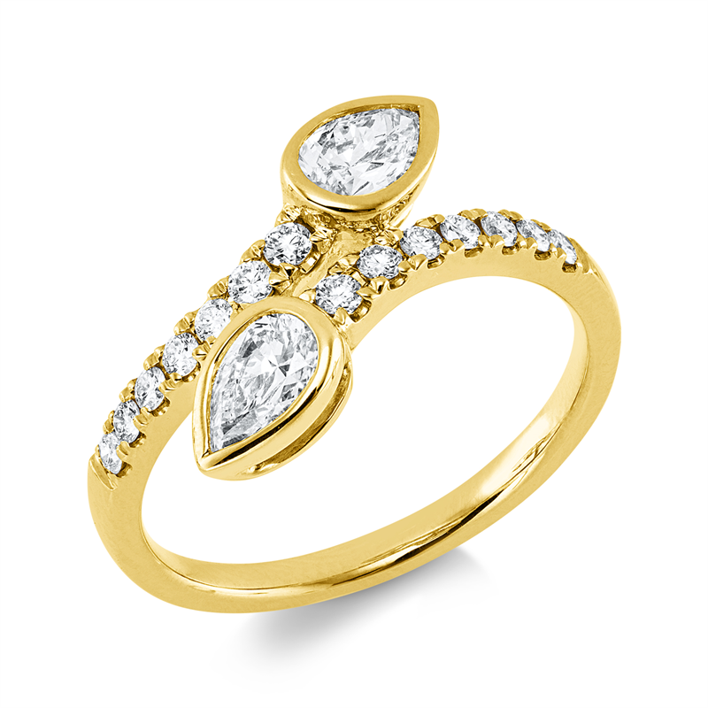 Image 90004186 - Ring Zarge 14 kt GG, 2 Tropfen 0,61 ct, W-si, 14 Brillanten 0,24 ct, W-si, H:14,7 mm, ...