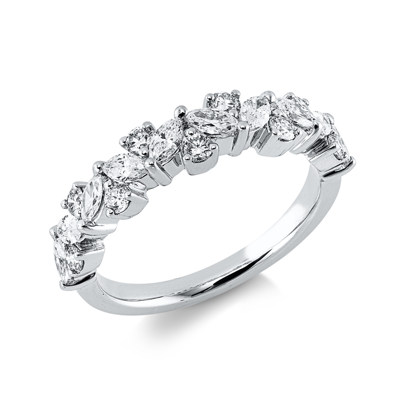Image 90004188 - Ring 14 kt WG, 10 Navette 0,53 ct, W-si, 9 Brillanten 0,32 ct, W-si, B:4,5 mm, ...