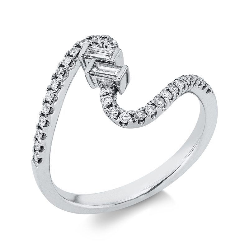 Image 90004189 - Ring 18 kt WG, 2 Baguette 0,11 ct, TW-si, 30 Brillanten 0,18 ct, TW-si, H:4,2 mm, B:13,0 ...