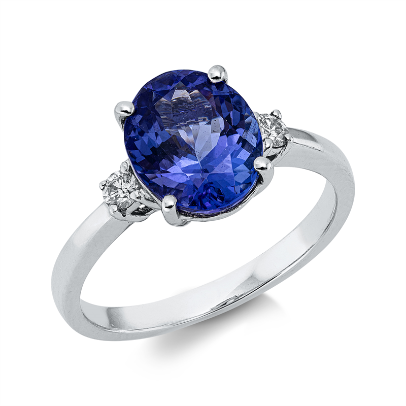 Image 90004194 - Ring 4er-Krappe 18 kt WG, 2 Brillanten 0,10 ct, TW-si, 1 Tansanit 2,76 ct blau, H:11,8 ...