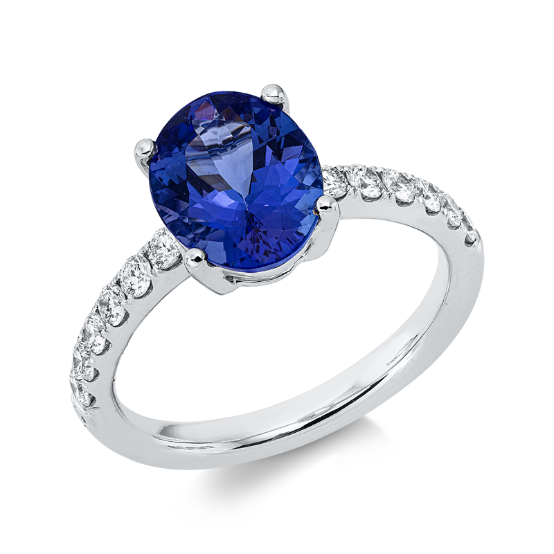 Image 90004196 - Ring 4er-Krappe 18 kt WG, 12 Brillanten 0,42 ct, TW-si, 1 Tansanit 2,42 ct blau, H:7,6 ...