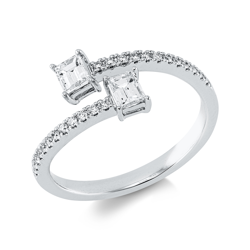Image 90004199 - Ring 14 kt WG, 2 Baguette 0,42 ct, W-si, 24 Brillanten 0,13 ct, W-si, H:8,1 mm, B:8,3 mm, ...