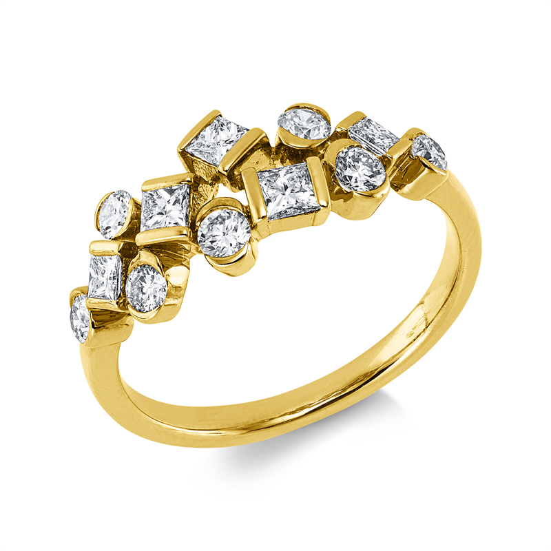 Image 90004201 - Ring 14 kt GG, 5 Princ. 0,41 ct, W-si, 7 Brillanten 0,42 ct, W-si, B:7,9 mm, ...