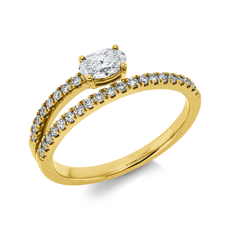 Image 90004204 - Ring 18 kt GG, 1 Oval 0,31 ct, W-si, 28 Brillanten 0,22 ct, W-si, H:5,3 mm, B:5,8 mm, ...