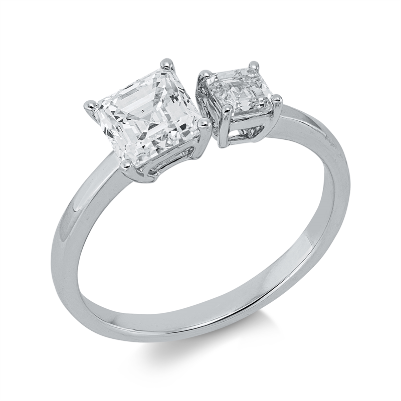 Image 90004206 - Ring 4er-Krappe 18 kt WG, GIA2526436654, 1 Assher 1,03 ct, F-si, 1 Assher 0,33 ct, TW-si, ...