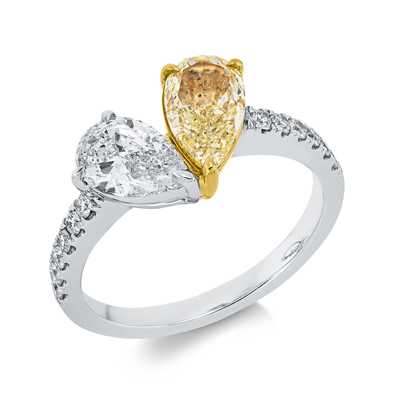 Image 90004208 - Ring 18 kt WG GG, 1 Tropfen 0,91 ct, TW-si, 12 Brillanten 0,21 ct, TW-si, 1 Tropfen 1,13 ...