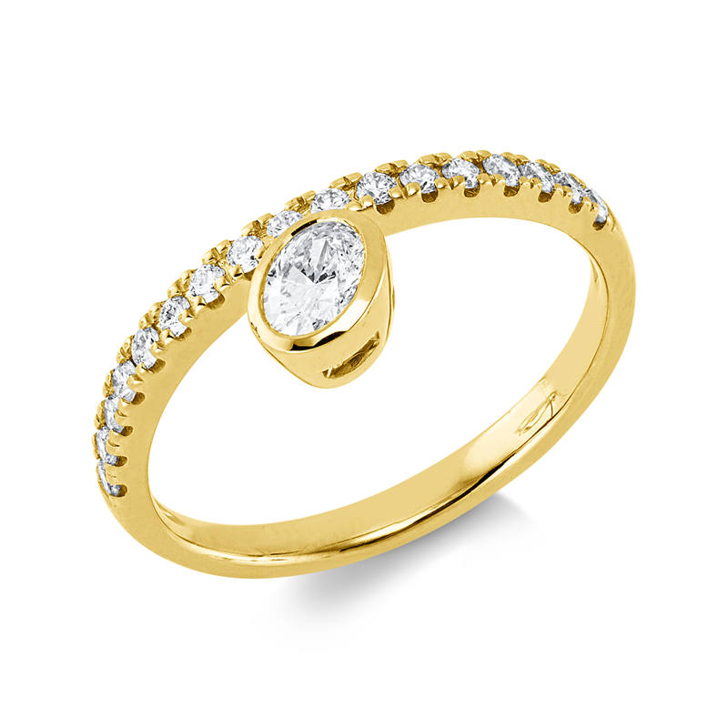 Image 90004210 - Ring Zarge 14 kt GG, 1 Oval 0,24 ct, W-si, 17 Brillanten 0,21 ct, W-si/pi, H:5,3 mm, ...