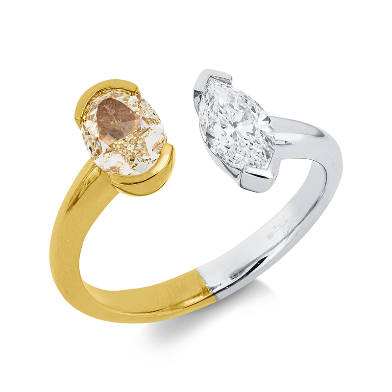 Image 90004211 - Ring 18 kt WG GG, GIA6512673777, 1 Oval 1,01 ct, gelb-si, 1 Navette 1,71 ct, TW-si, ...