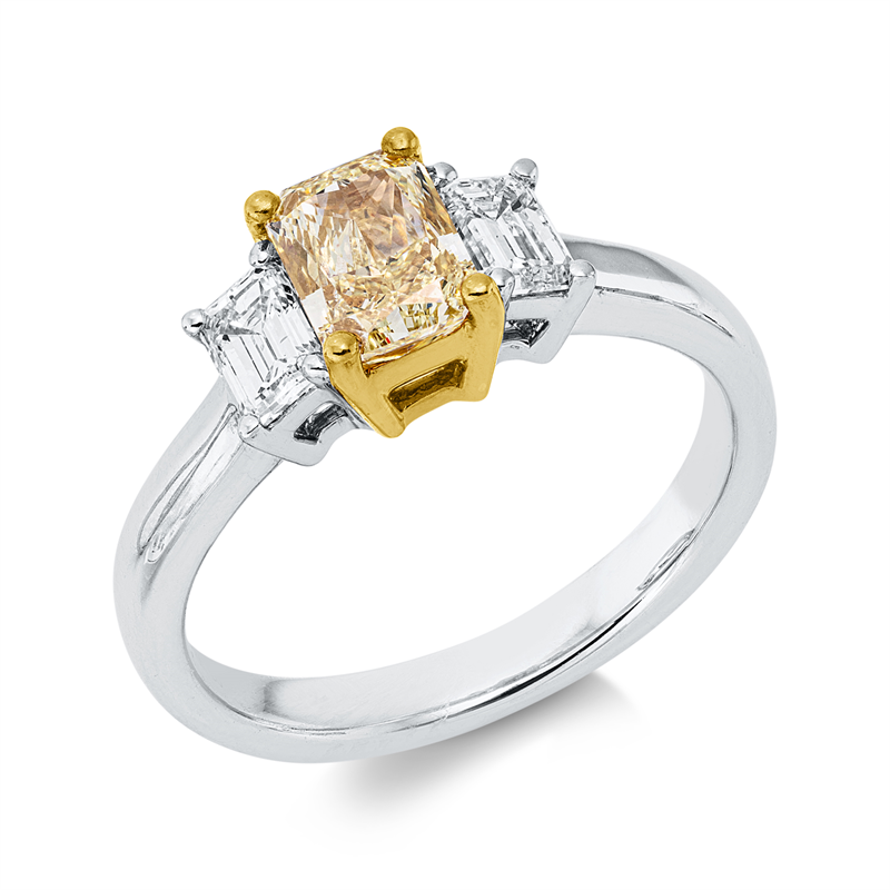 Image 90004213 - Ring 18 kt WG GG, GIA 6522209867, 1 Radiant 1,01 ct, gelb-vs2, 2 Sm.schliff 0,59 ct, ...
