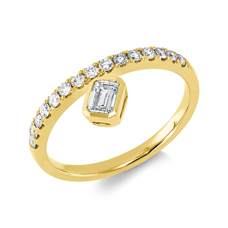 Image 90004214 - Ring Zarge 14 kt GG, 1 Sm.schliff 0,31 ct, W-si, 15 Brillanten 0,24 ct, W-si, H:5,4 mm, ...