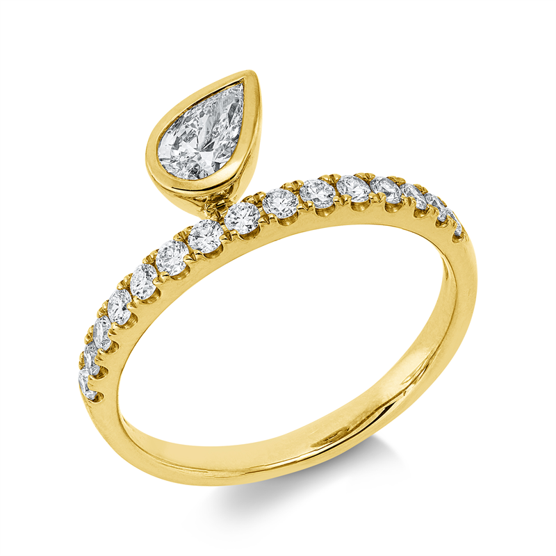 Image 90004215 - Ring Zarge 14 kt GG, 1 Tropfen 0,31 ct, W-si, 15 Brillanten 0,30 ct, W-si/pi, H:7,5 mm, ...