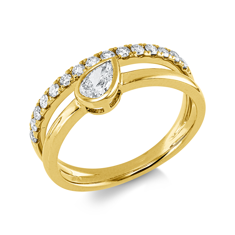 Image 90004218 - Ring Zarge 14 kt GG, 1 Tropfen 0,30 ct, W-si, 15 Brillanten 0,27 ct, W-si/pi, B:7,5 mm, ...