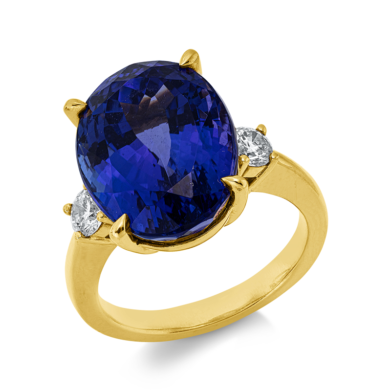Image 90004219 - Ring 18 kt GG, 2 Brillanten 0,41 ct, TW-si, 1 Tansanit 13,58 ct blau, H:11,8 mm, B:15,2 ...