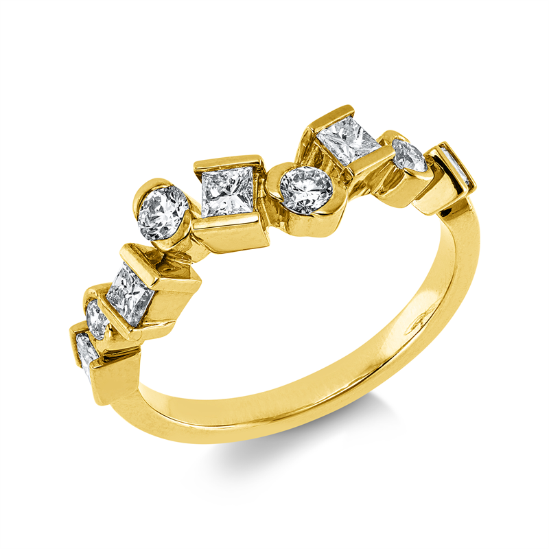 Image 90004221 - Ring 14 kt GG, 5 Princ. 0,48 ct, W-si/pi, 4 Brillanten 0,31 ct, W-si/pi, B:6,3 mm, ...