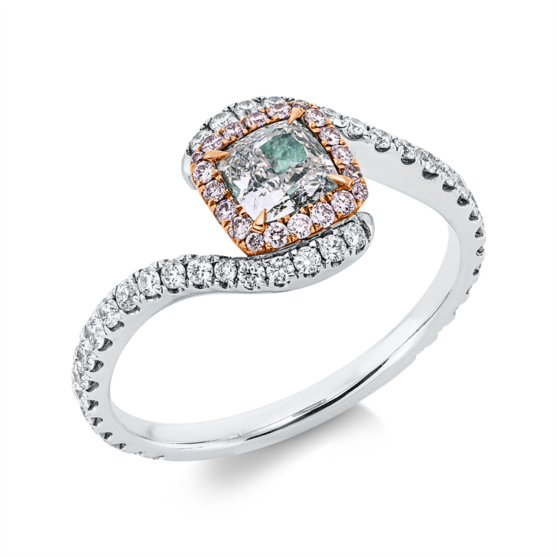 Image 90004226 - Ring 18 kt WG RG, 40 Brillanten 0,35 ct, TW-vsi/si, 1 Cushion 0,51 ct, grün, 20 ...