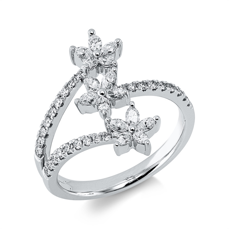 Image 90004227 - Ring 14 kt WG, 15 Navette 0,44 ct, W-si, 27 Brillanten 0,27 ct, W-si, H:8,1 mm, B:19,0 ...
