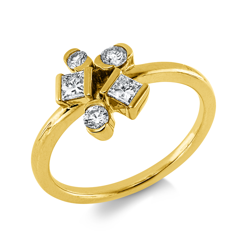 Image 90004233 - Ring 14 kt GG, 2 Princ. 0,24 ct, I-pi, 3 Brillanten 0,20 ct, I-pi, H:9,2 mm, B:10,7 mm, ...