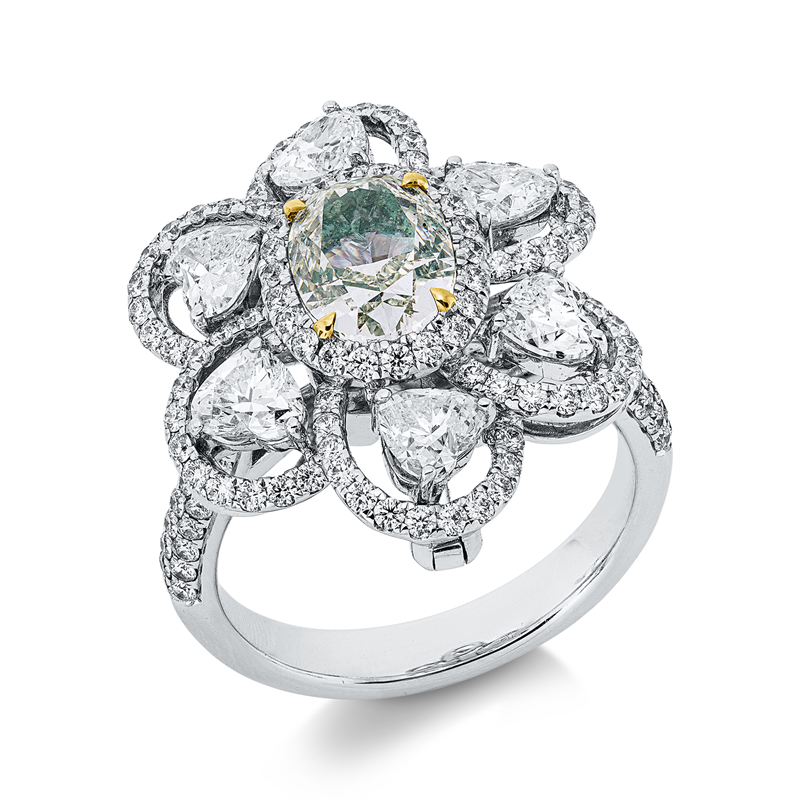 Image 90004234 - Ring 4er-Krappe 18 kt WG GG, GIA2176598106, 2 Brillanten 0,03 ct, TW-vsi/si, 6 Herzschl. ...