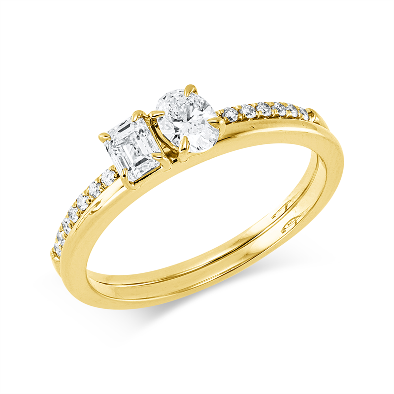 Image 90004237 - Ring 18 kt GG, 1 Oval 0,25 ct, TW-si, 1 Sm.schliff 0,25 ct, TW-si, 19 Brillanten 0,11 ct, ...