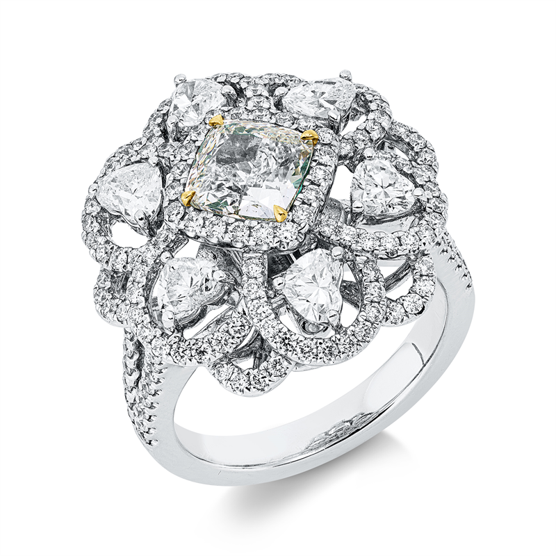 Image 90004239 - Ring 4er-Krappe 18 kt WG GG, GIA 1233690624, 6 Herzschl. 1,12 ct, TW-vsi/si, 154 ...