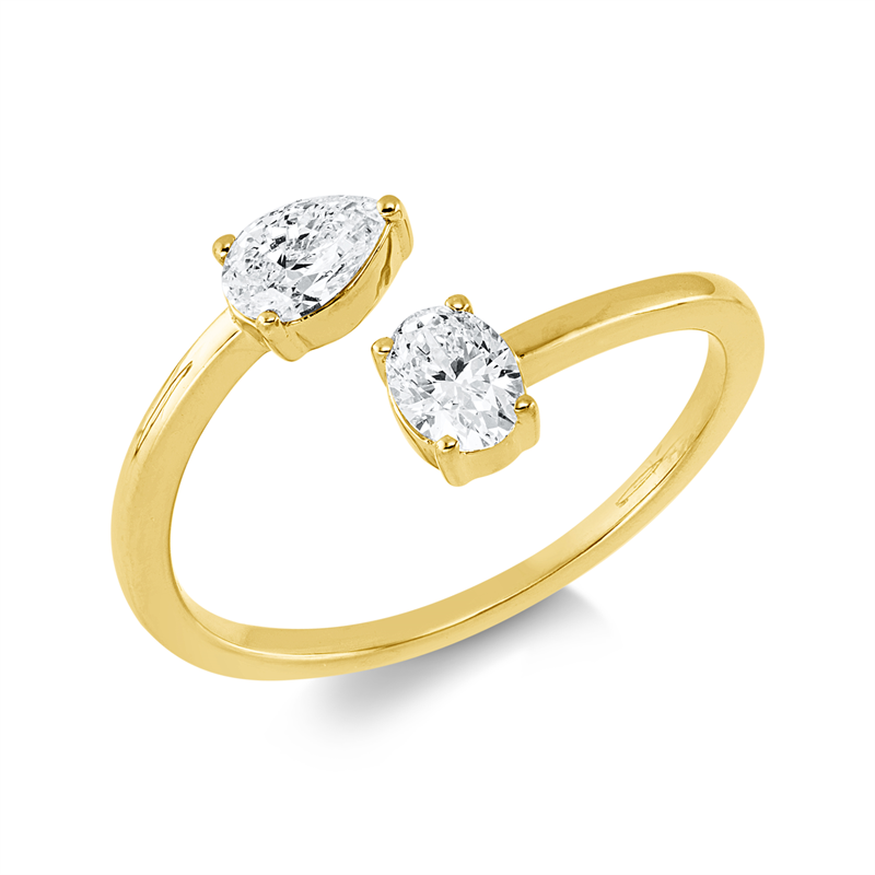 Image 90004243 - Ring 18 kt GG, 1 Oval 0,26 ct, TW-si, 1 Tropfen 0,27 ct, TW-si, ...