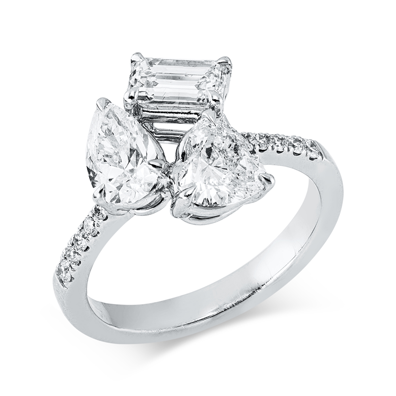 Image 90004256 - Ring 18 kt WG, 1 Herzschl. 0,70 ct, W-si, 1 Tropfen 0,70 ct, W-si, 12 Brillanten 0,19 ct, ...