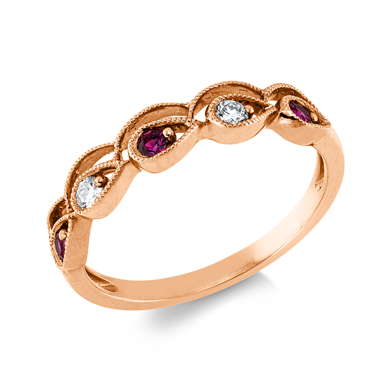 Image 90004257 - Ring 18 kt RG, 2 Brillanten 0,08 ct, TW-si, 3 Rubine 0,14 ct rot, B:4,1 mm, ...