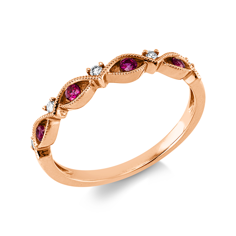 Image 90004258 - Ring 18 kt RG, 5 Brillanten 0,05 ct, W-si, 4 Rubine 0,14 ct rot, B:2,8 mm, ...