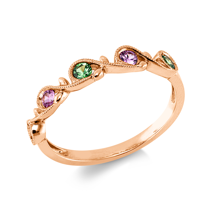 Image 90004259 - Ring 18 kt RG, 2 Saphire 0,11 ct pink, 3 Tsavorith 0,18 ct grün, B:3,4 mm, ...
