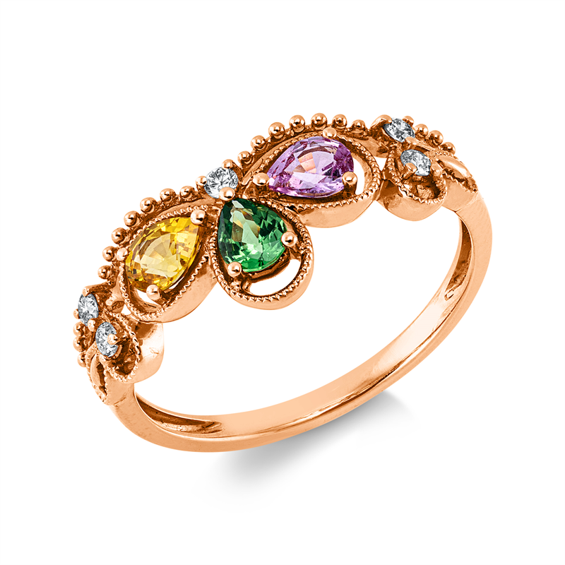 Image 90004260 - Ring 18 kt RG, 5 Brillanten 0,08 ct, TW-si, 1 Saphir 0,18 ct pink, 1 Tsavorith 0,15 ct ...