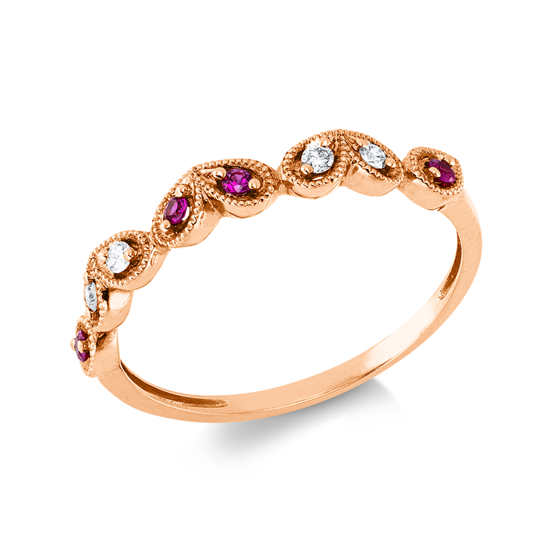 Image 90004261 - Ring 18 kt RG, 4 Brillanten 0,05 ct, TW-si, 4 Rubine 0,06 ct rot, B:3,0 mm, ...