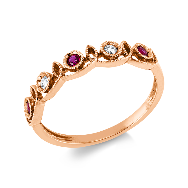 Image 90004262 - Ring 18 kt RG, 2 Brillanten 0,04 ct, TW-si, 3 Rubine 0,09 ct rot, B:3,7 mm, ...