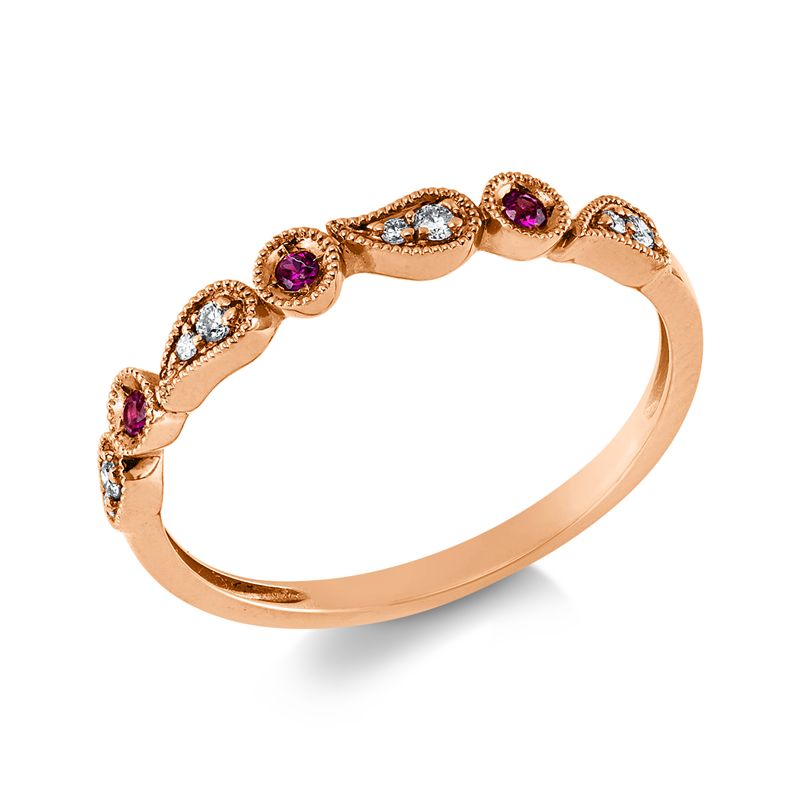 Image 90004263 - Ring 18 kt RG, 8 Brillanten 0,06 ct, TW-si, 3 Rubine 0,04 ct rot, B:2,7 mm, ...