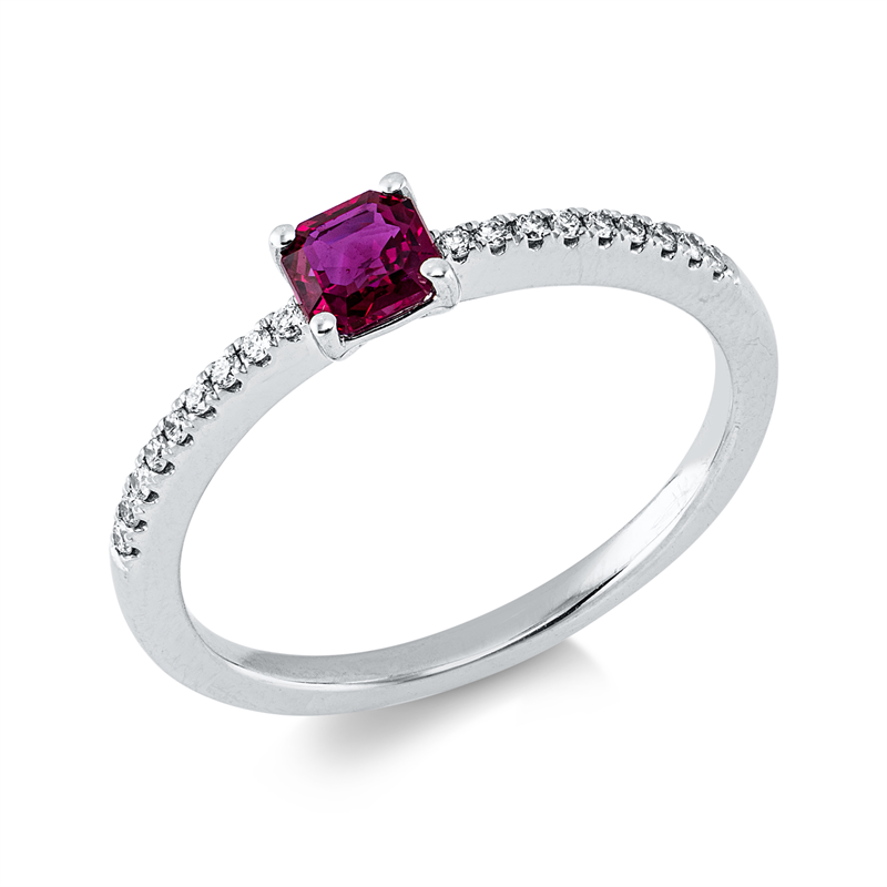 Image 90004264 - Ring 4er-Krappe 18 kt WG, 18 Brillanten 0,08 ct, TW-si, 1 Rubin 0,37 ct rot, H:4,2 mm, ...