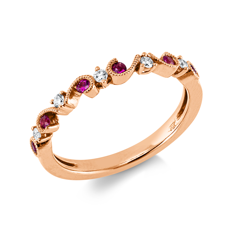 Image 90004265 - Ring 18 kt RG, 5 Brillanten 0,09 ct, TW-si, 6 Rubine 0,14 ct rot, B:2,7 mm, ...