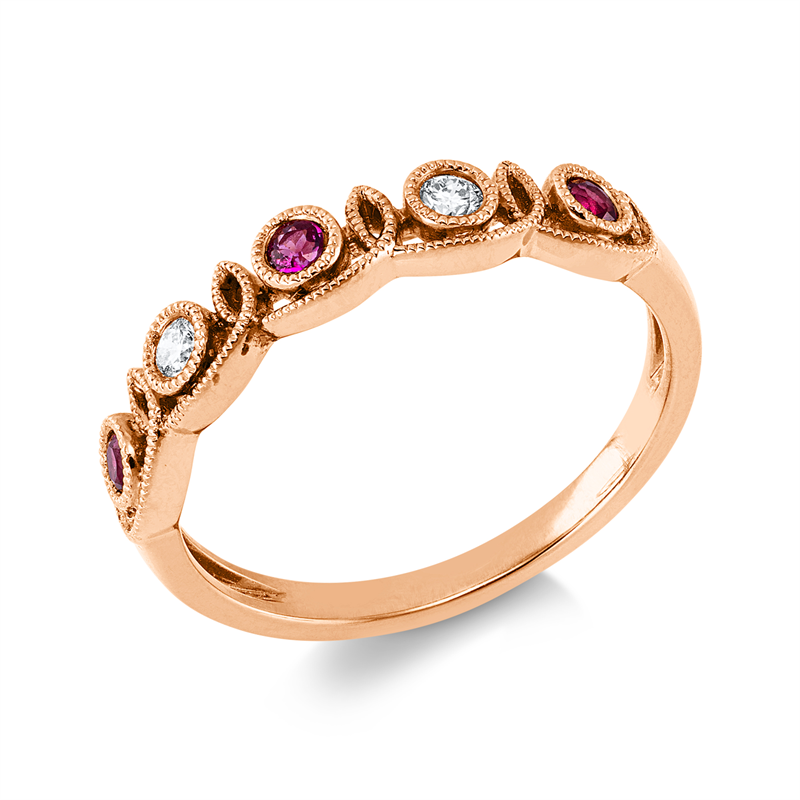 Image 90004266 - Ring 18 kt RG, 2 Brillanten 0,07 ct, TW-si, 3 Rubine 0,15 ct rot, B:3,7 mm, ...