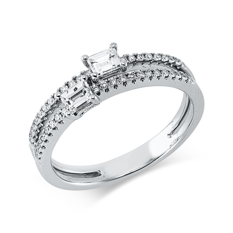 Image 90004267 - Ring 4er-Krappe 18 kt WG, 2 Baguette 0,31 ct, TW-si, 40 Brillanten 0,15 ct, TW-si, B:5,7 ...