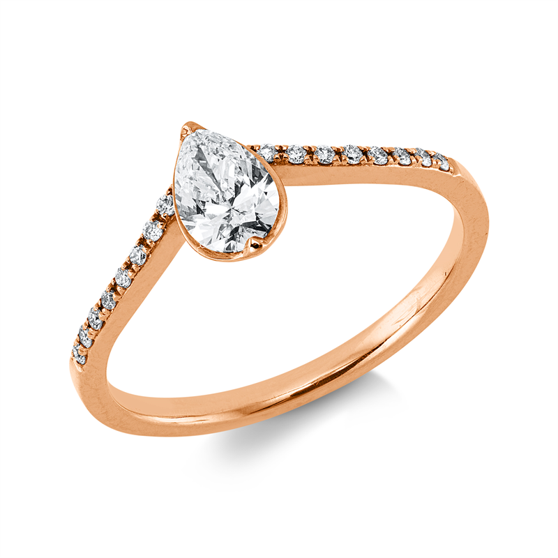 Image 90004268 - Ring 18 kt RG, 1 Tropfen 0,36 ct, TW-si, 16 Brillanten 0,06 ct, TW-si, B:6,8 mm, ...