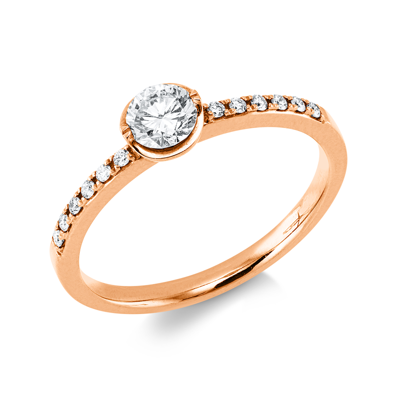 Image 90004270 - Ring 18 kt RG, 1 Brill. 0,30 ct, TW-vsi, 12 Brillanten 0,07 ct, TW-vsi, H:5,0 mm, B:5,0 ...