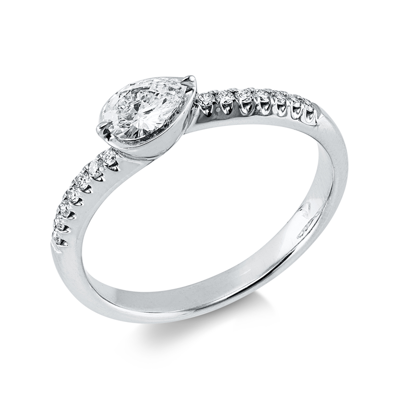 Image 90004271 - Ring Zarge 18 kt WG, 1 Tropfen 0,30 ct, TW-vsi, 14 Brillanten 0,10 ct, TW-si, H:6,6 mm, ...