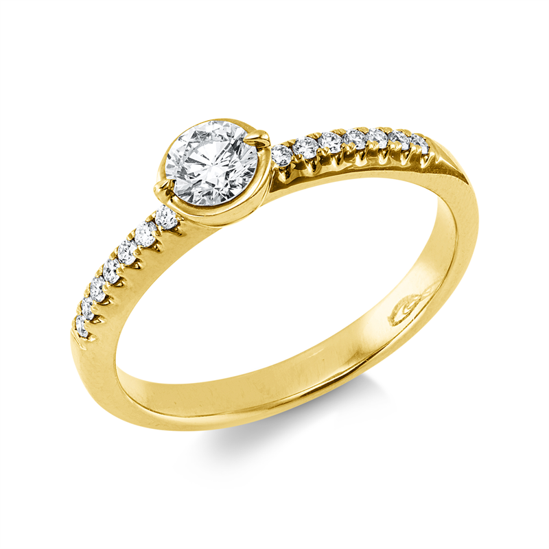 Image 90004272 - Ring Zarge 18 kt GG, 1 Brill. 0,26 ct, TW-vsi, 14 Brillanten 0,10 ct, TW-si, H:5,0 mm, ...